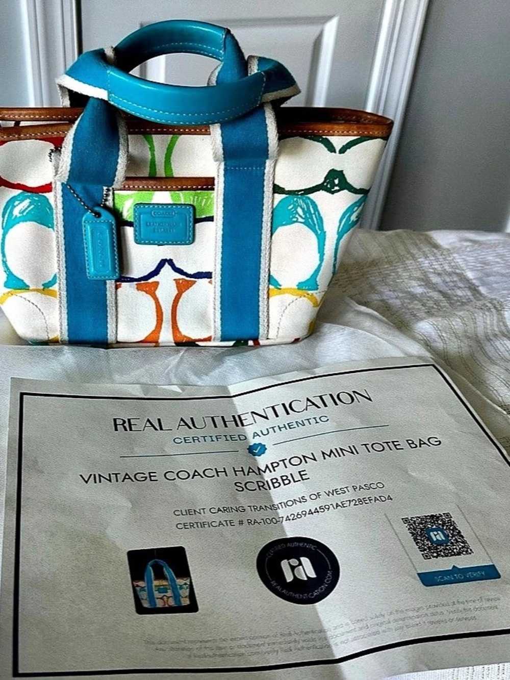 Vintage Coach 5659 Hampton Scribble Mini Tote Y2K Multicolor Authenticated